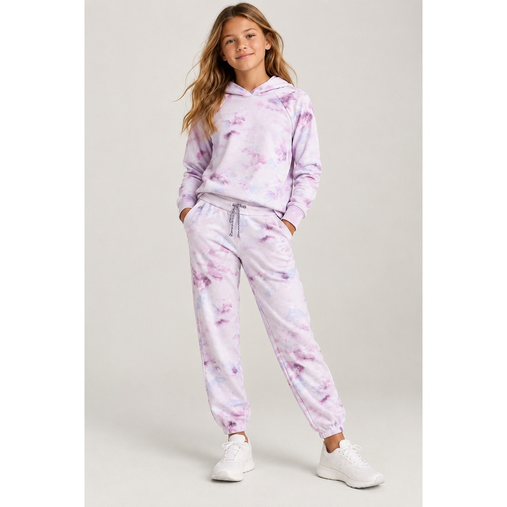 Athleta Girl Tie Dye Hoodie L/12 and Joggers M/8-10 Set Purple Blue Athleisure